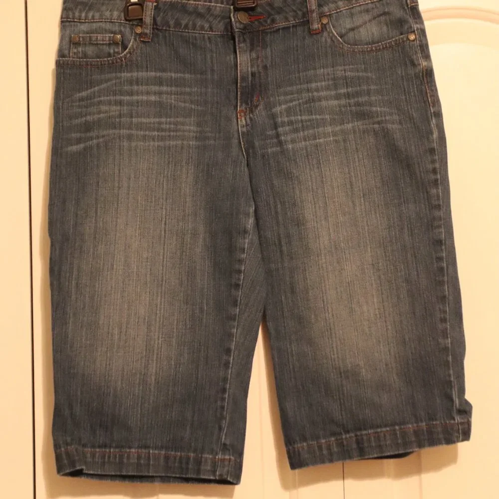 Prana Long Blue Denim 5 Pocket Shorts Size 10 Organic Cotton/ Lycra Casual